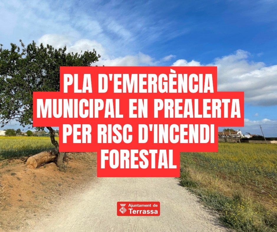 RECORDEU! 👉 El Pla d'Emergència Municipal està en prealerta per risc d'incendi forestal. 

Si us plau, molta precaució 🙏🏻 respectem el nostre entorn natural 🌱