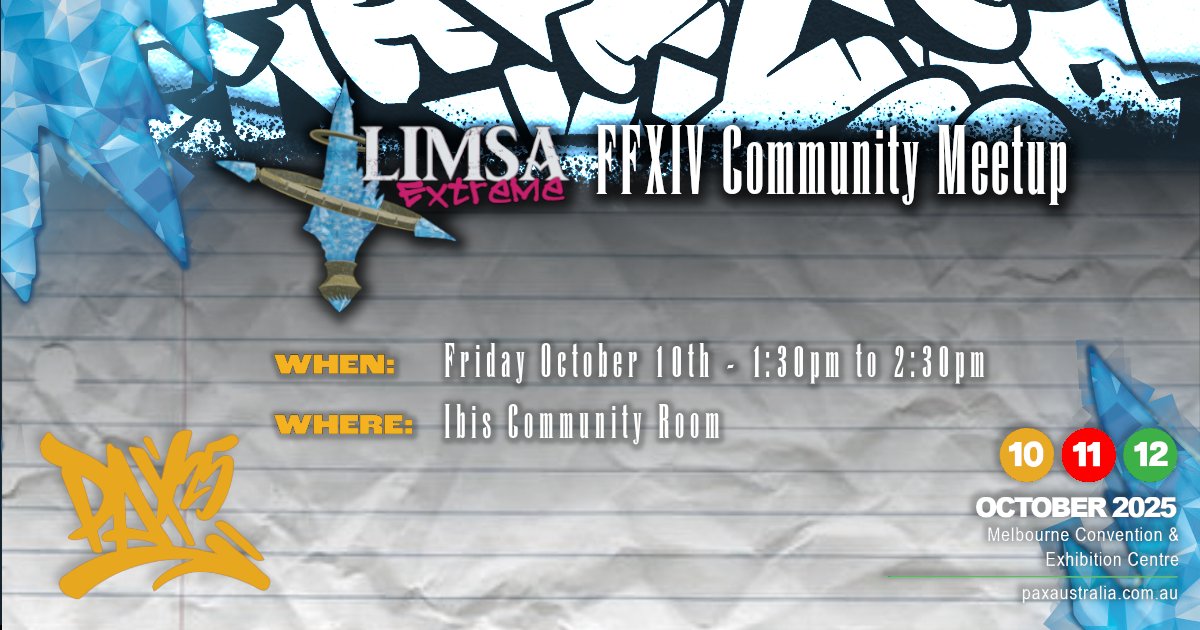 The FFXIV Limsa Extreme community meet up returns for its 3rd year! A celebration of the Oceania FFXIV community including a glamour walk, giveaways and other surprises!

facebook.com/share/1aQkoszc…