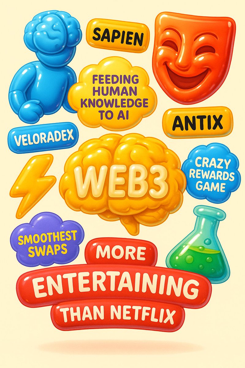 Some people still think Web3 is just “tokens &amp; trading”…
but nah fam, it’s way more entertaining than Netflix.

Take these 4 projects for example 👇

🧠 <a href="/JoinSapien/">Sapien</a> – They’re literally bottling up human knowledge → feeding it to AI.
Imagine your late-night “shower thoughts” one