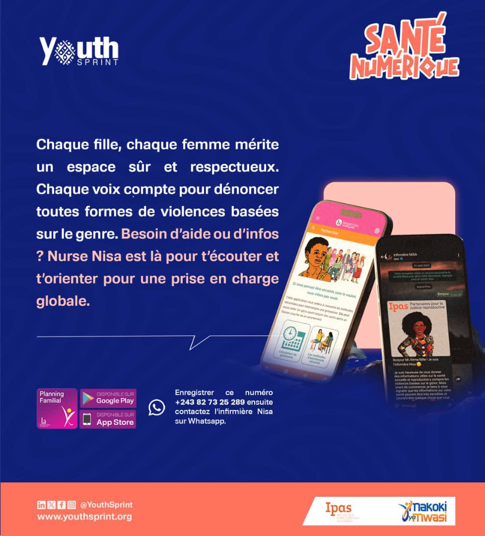 🛑 Chaque fille mérite respect et sécurité.

Ensemble dénonçons toutes formes de VBG

💬 Nurse Nisa t’écoute, t’oriente, 24h/24.

📲 Parle-lui sur WhatsApp : wa.me/243827325289

#StopVBG #SANTENUMERIQUE #CTSNEXUS