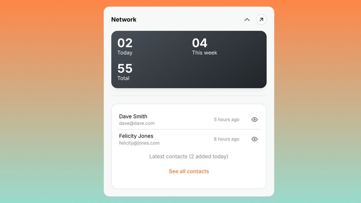 Changelog! Network Widget &amp; New Batch Upload Options
We've added a new widget to activity so you can see the latest contacts into your Network.

You can jump straight to the latest contact from the widget or navigate to a chronological list of your contacts.This easily enables