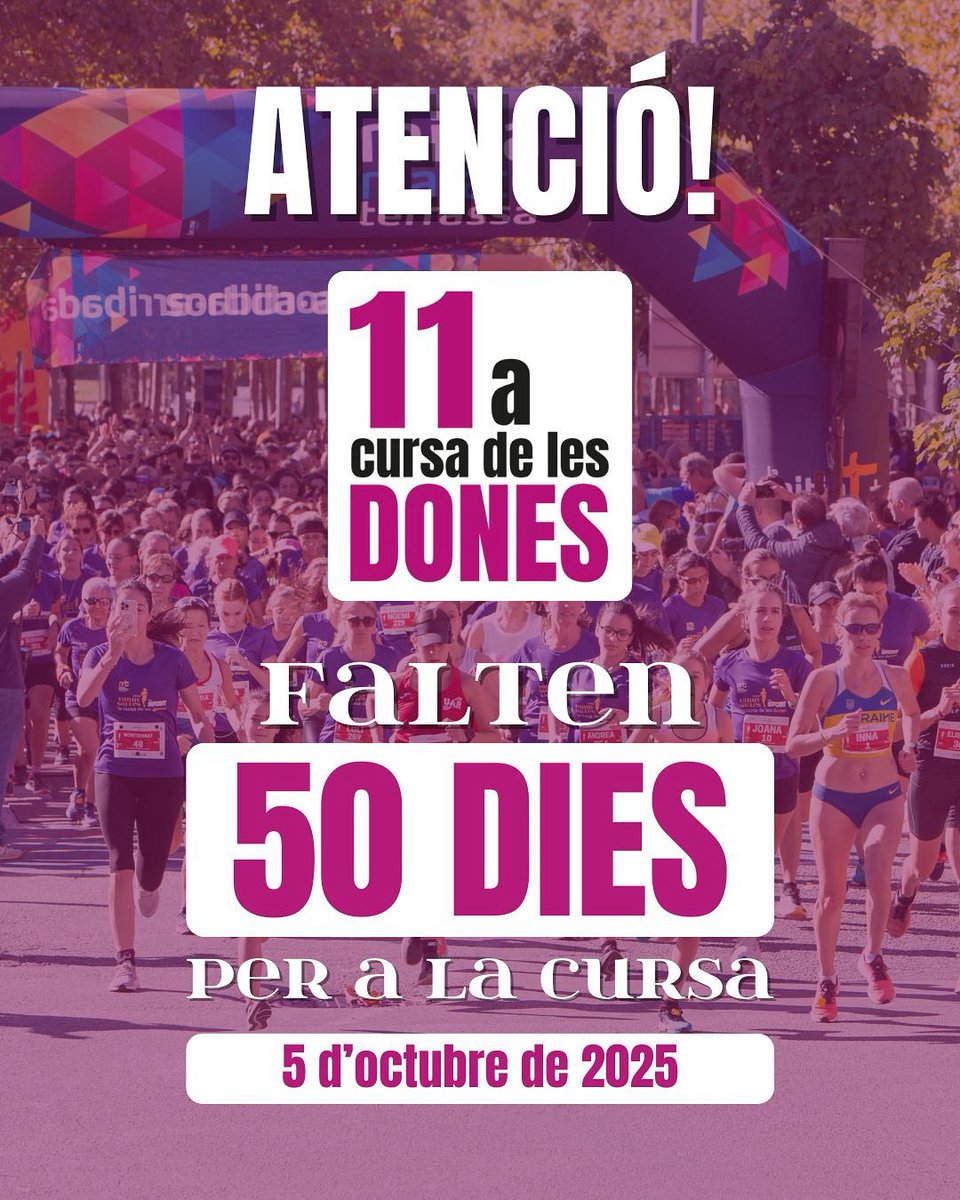 5️⃣0️⃣ dies per la 𝗖𝘂𝗿𝘀𝗮 𝗙𝗮𝗻𝗻𝘆 𝗦𝗮𝗹𝗹é𝘀 🏃‍♀️💜

El 5️⃣ d’octubre, #Terrassa viurà #esport, música i festa 🔥

📲 INSCRIPCIONS!

👉mitjaterrassa.org/curses/cursa-d…

#enjoyterrassa 🏙️🧡🏃🏃‍♂️ 🏃‍♀️