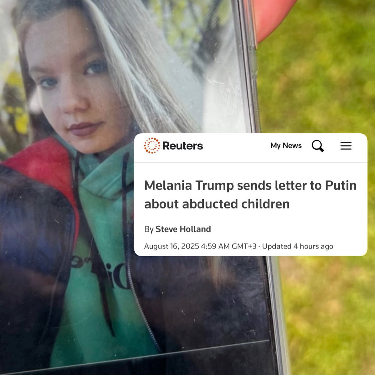 Melania Trump non ha seguito il presidente in Alaska, ma ha dato una lettera al marito e gli ha chiesto di consegnarla a mano a Vladimir Putin. È una lettera sui bambini ucraini rapiti dai soldati russi. Come Alexandra, che i militari si erano portati via mentre scappavano da