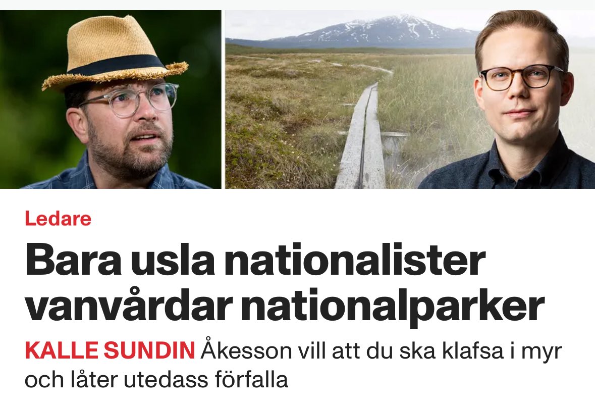 Ett regeringssamarbete som präglas av nationalister borde väl vilja värna våra nationalparker? Istället gör nedskärningar att vindskydd, gångbroar och utedass runt om i landet förfaller.

Ingenting kan de göra rätt.

aftonbladet.se/ledare/a/gw8AW…