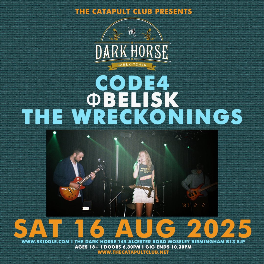 The Catapult Club (@thecatapultclub) on Twitter photo TONIGHT it's <a href="/TheCatapultClub/">The Catapult Club</a> at <a href="/DarkHorseMosele/">Dark Horse Moseley</a> with Code 4 / Obelisk / The Wreckonings. Open to ages 18+ from 7pm - 10.30pm. Advance tickets from - skiddle.com/e/41162731 TONIGHT it's <a href="/TheCatapultClub/">The Catapult Club</a> at <a href="/DarkHorseMosele/">Dark Horse Moseley</a> with Code 4 / Obelisk / The Wreckonings. Open to ages 18+ from 7pm - 10.30pm. Advance tickets from - skiddle.com/e/41162731