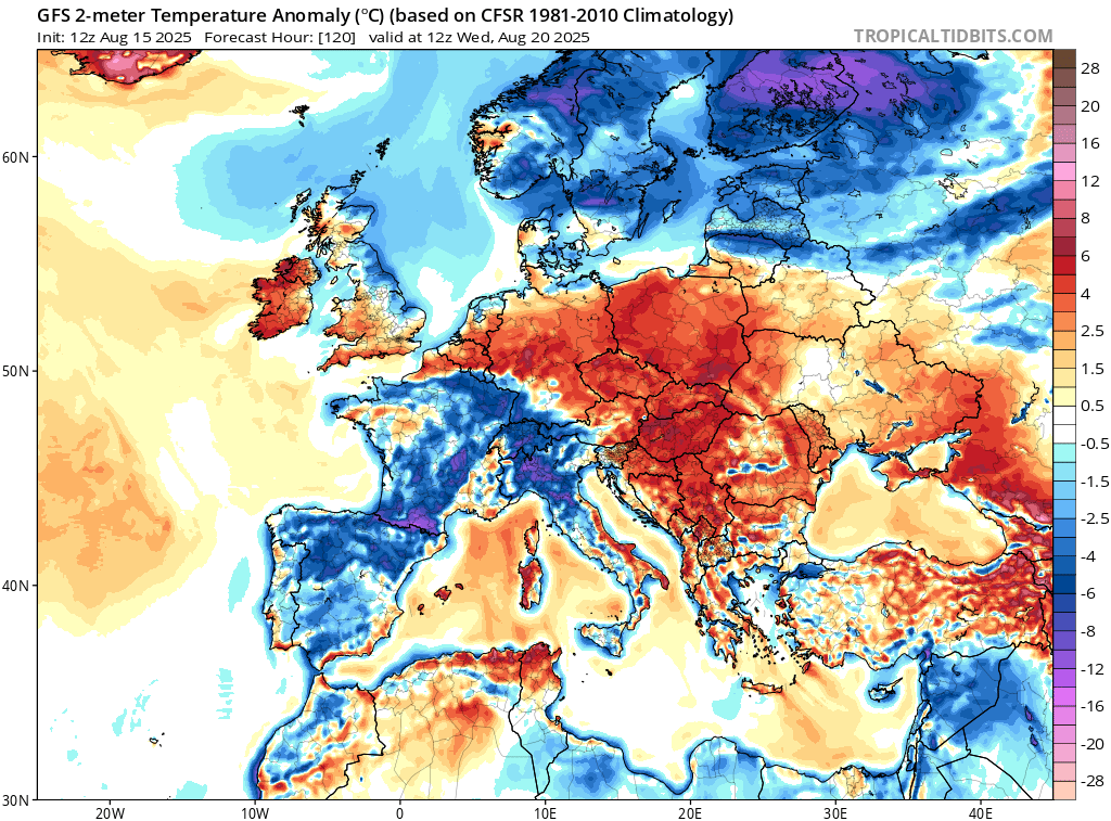 Toca aguantar!!, sobretot avui i diumenge + dilluns. Mireu mapa anomalia a 2 m, graus per sobre o per sota mitjana climàtica per dimecres. #meteo