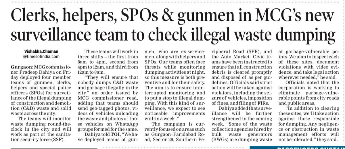 Clerks, helpers, SPOs &amp; gunmen in <a href="/MunCorpGurugram/">MCG</a> new surveillance team to check illegal waste dumping in #Gurgaon 

Read more at: 

timesofindia.indiatimes.com/city/gurgaon/c…