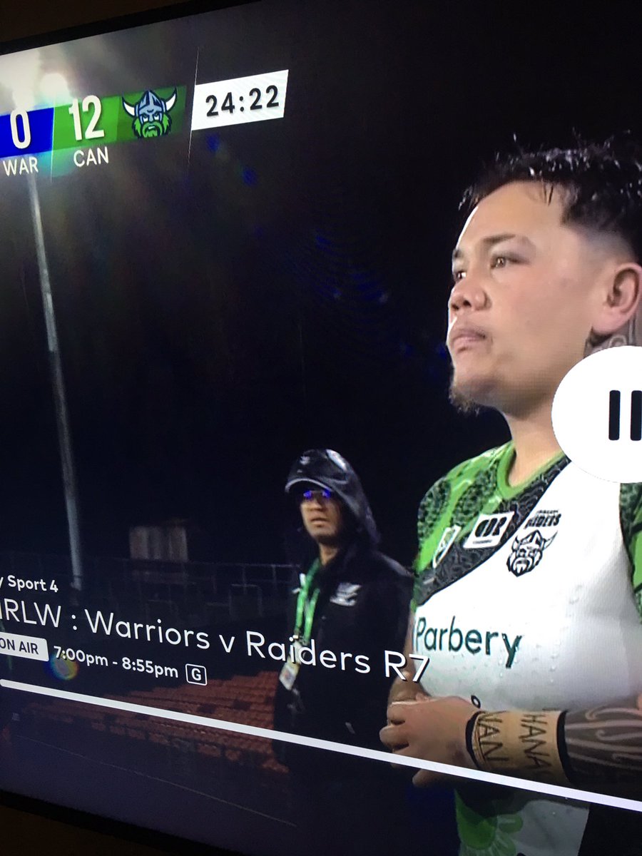FooJonty's tweet photo. Why are the raiders playing someone with a beard in a “woman’s” competition? #nrlw https://t.co/xrEpTTlKtr