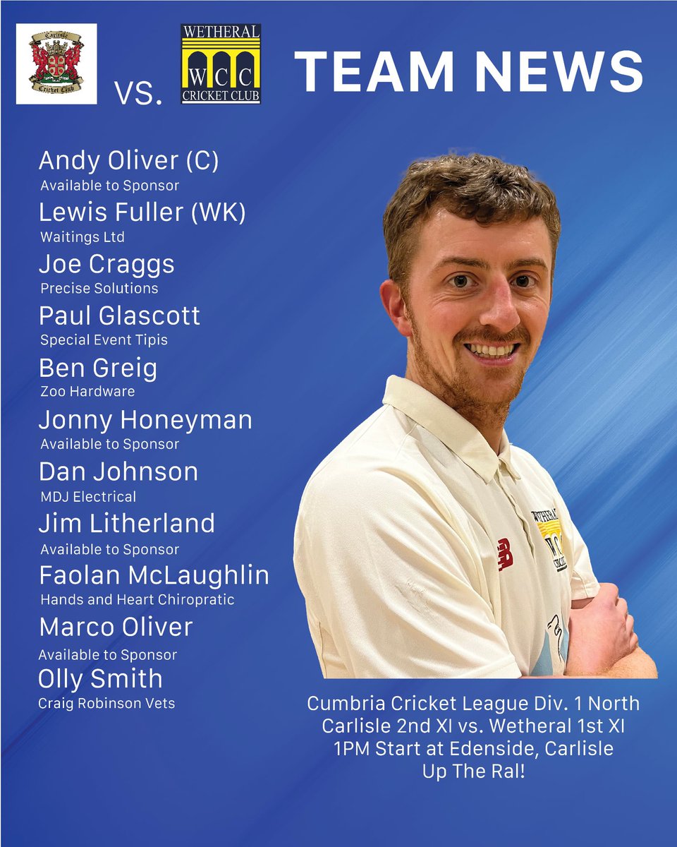 WetheralCC's tweet image. Our teams for today’s games. 

The 1st team are down at Edenside facing Carlisle 2s whilst the 2s face Braithwaite at the Jubilee. 

Up the Ral! 🧙‍♂️