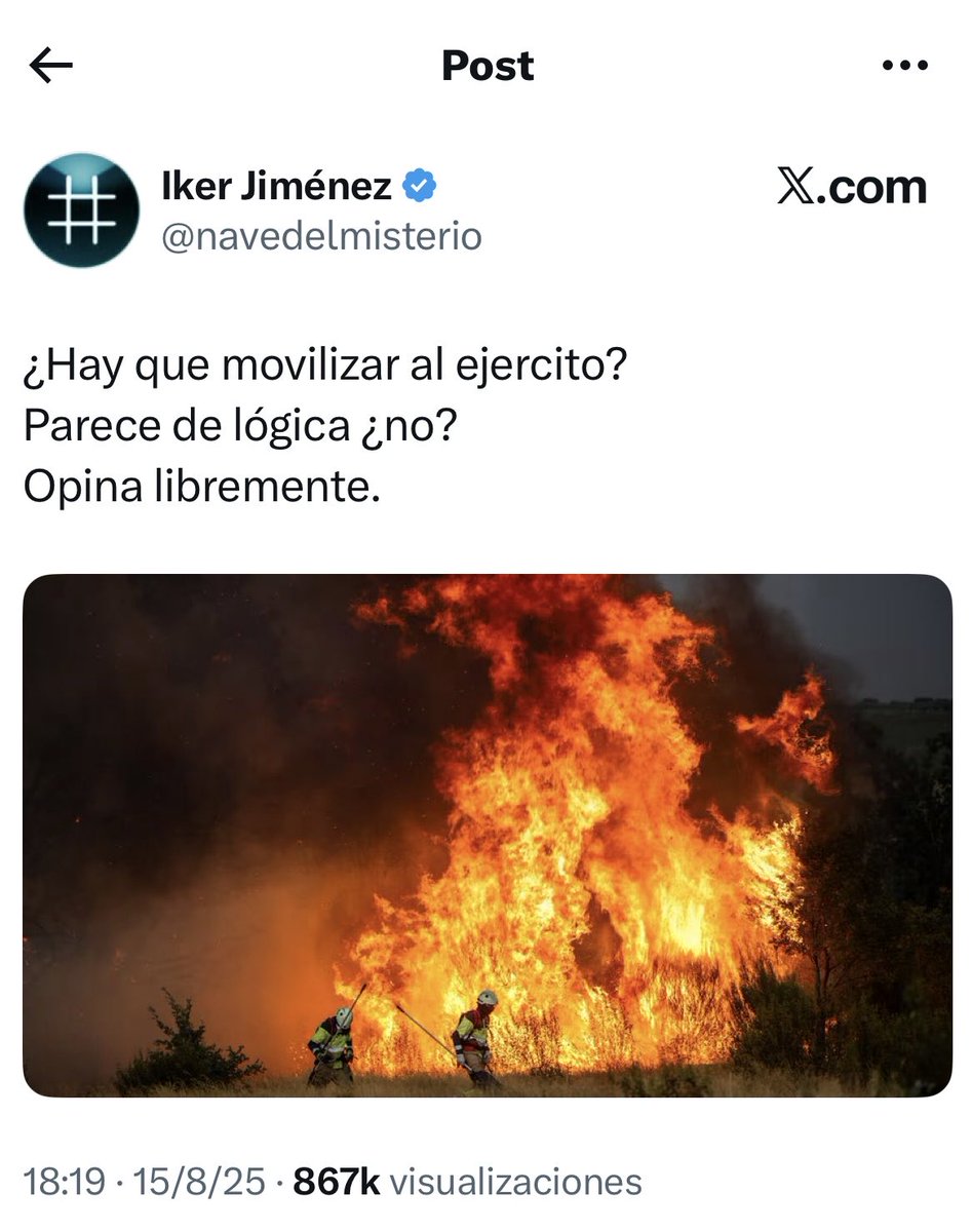 Hace más de una semana que la UME está movilizada.

Yo, si fuera seguidora de Iker Jiménez, estaría planteándome mandarle a tomar por el cuIo por tratarme como si fuera retrasada.

Esta, es la chusma que sobra👇🏼