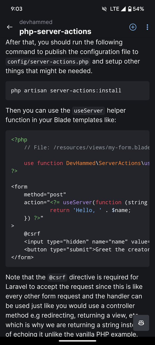 2 years ago, I worked on a PHP/Laravel package that can be used to mimick "use server" actions of Next.js!

Was it needed? No!

Was it fun? Absolutely!

github.com/devhammed/php-…