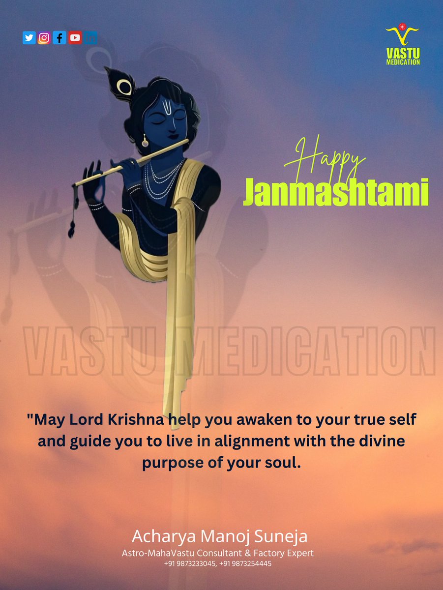 vastumedication's tweet photo. “May Lord Krishna help you awaken to your true self and guide you to live in alignment with the divine purpose of your soul.” #happyjanmashtami #kanha 
#LordKrishna #SpiritualAwakening #DivineGuidance #TrueSelf #SoulPurpose #Bhakti #KrishnaConsciousness #InnerPeace #DivineLove https://t.co/vgZok4i1lI