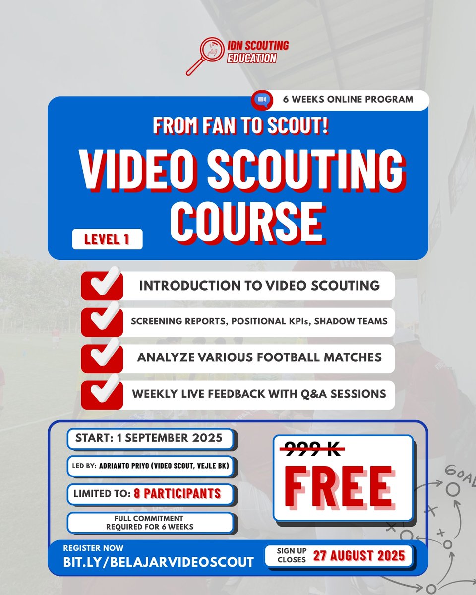 adriantopriyo's tweet image. Bismillah

Berawal dari keresahan selama 8 tahun terakhir bahwa akses belajar sepak bola di Indonesia perlu diperbanyak baik dari sisi jumlah, ragam, maupun keterjangkauan. Lalu, perjalanan 1,5 tahun terakhir sebagai video scout dimana saya beruntung bisa scouting beragam liga…