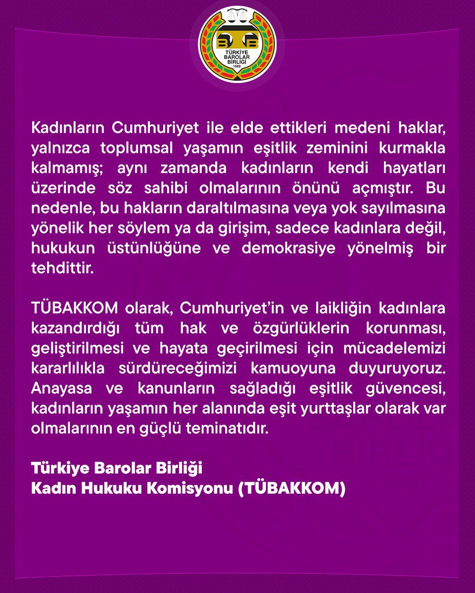 Cumhuriyet ve Laiklik, Kadın Haklarının Güvencesidir

👉barobirlik.org.tr/Haberler/85842