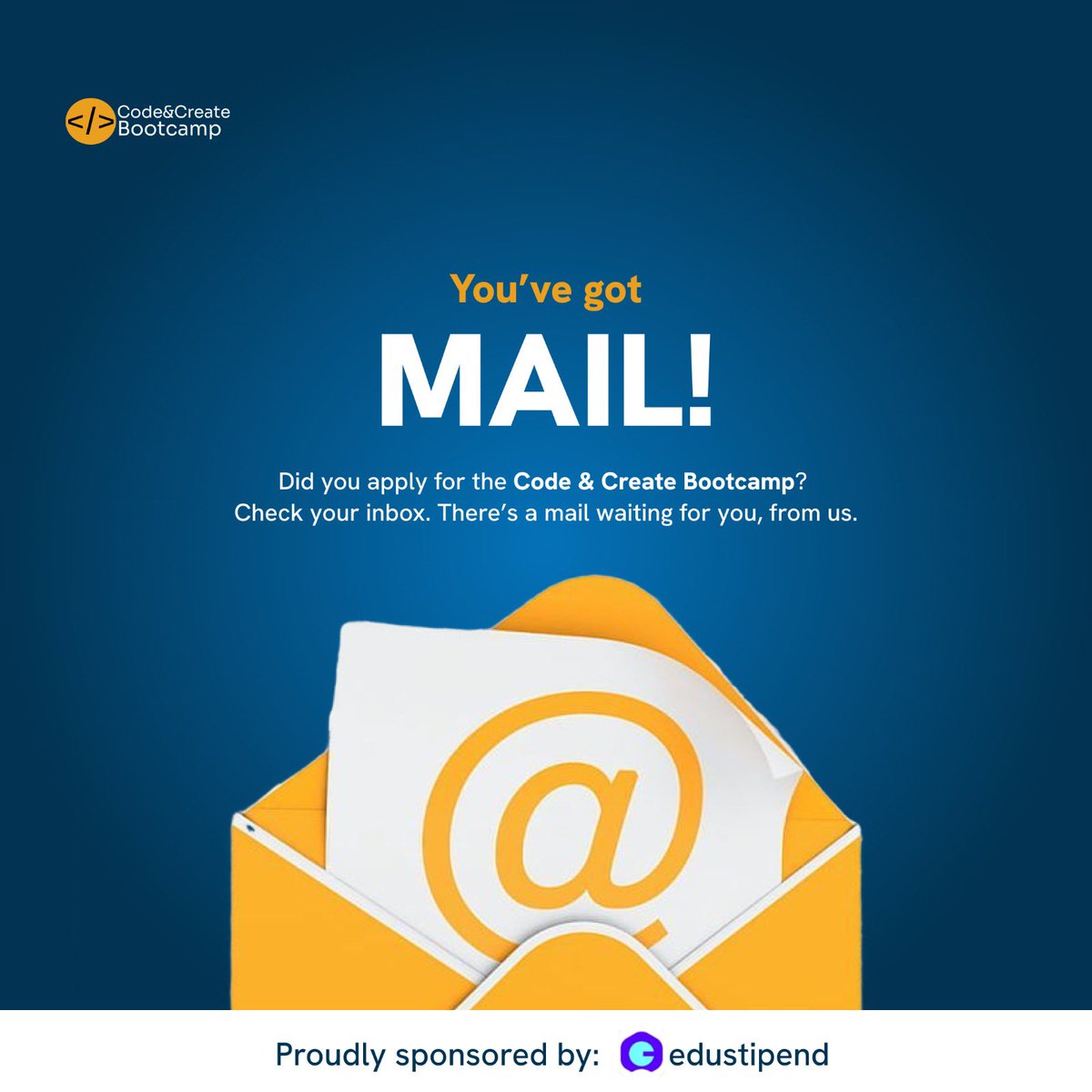 codecreatehq's tweet image. You’ve got mail! 📩

If you applied for the Code &amp;amp; Create Bootcamp, check your inbox there’s an important message waiting for you. 🚀
Don’t miss it!

#CodeAndCreate #BootcampUpdate #DigitalSkills #TechForGood