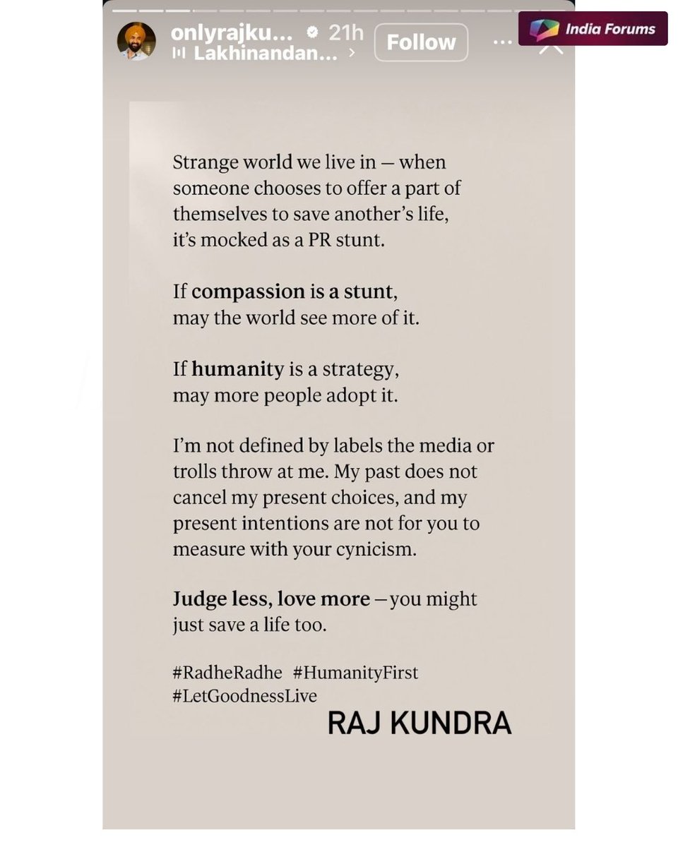 indiaforums's tweet photo. Raj Kundra Breaks Silence On Trolls After Offering His Kidney To Premanand Maharaj, Says “My Past Does Not Cancel My Present Choices” To know more read the full article on our website.
.
.
.
#RajKundra #PremanandMaharaj #HumanityFirst #LetGoodnessLive #JudgeLessLoveMore #Indiaforums