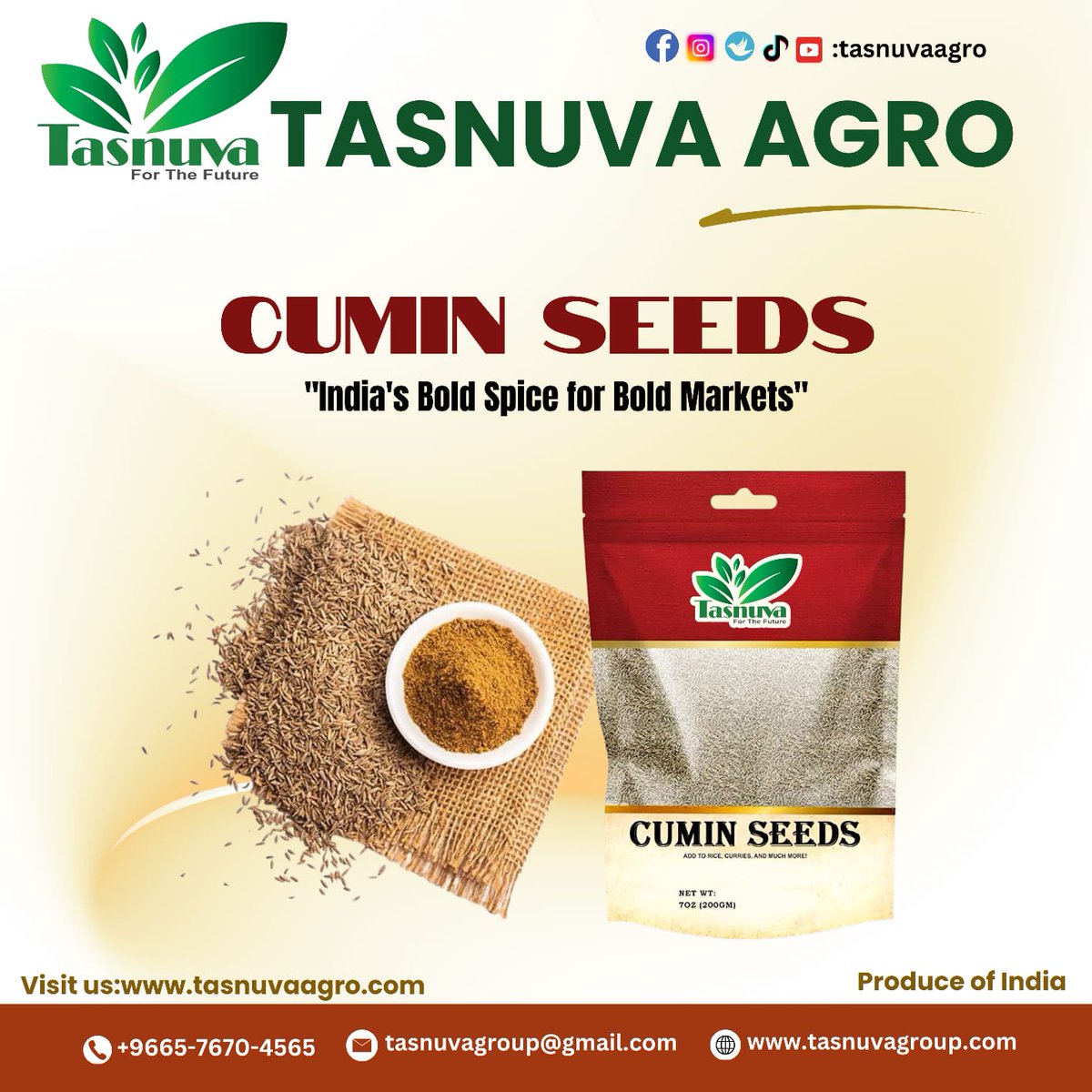 tasnuvaagro's tweet image. Cumin seeds bold in flavor
India’s spice for global cuisine
Bulk ready for world markets
For Order now:
Whatsapp :+966576704565
Email :tasnuvagroup@gmail.com
Shop now: www.tasnuvagroup@gmail.com
#cumin #indianspices #spiceexport #bulkspices #tasnuvatrade