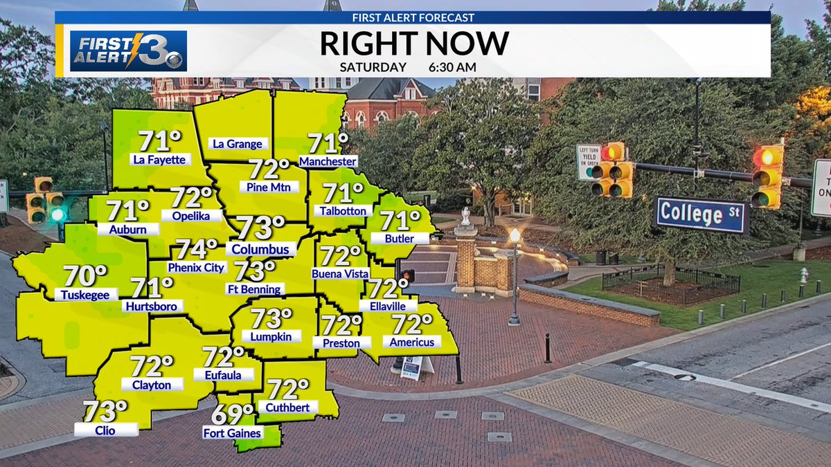 Good morning!  We starting out with mostly sunny skies with temps in the low 70s.  We'll see partly cloudy skies by the afternoon and a few isolated showers and storms could make there way into the Chattahoochee Valley, but the best coverage will be to our East.  More at 8am!