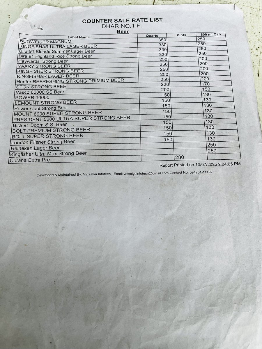 singhshubhh3's tweet photo. @CMMadhyaPradesh @collectordhar alcohol being sold more than mrp and msp in dhar mp https://t.co/qzwTYBCKDw