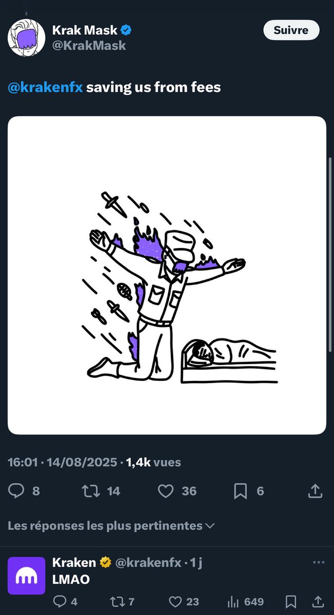 Je tente un peu tôt coup de poker. Risqué. 

J’ai pris une petite size sur $krakmask <a href="/KrakMask/">Krak Mask</a> , un meme sur Ink, la L2 de <a href="/krakenfx/">Kraken</a> 

En mode bouteille à la mer pour frontrun une éventuelle hype la dessus.

Je pense en effet que Kraken a les moyen de push un peu tout ça.

La DA