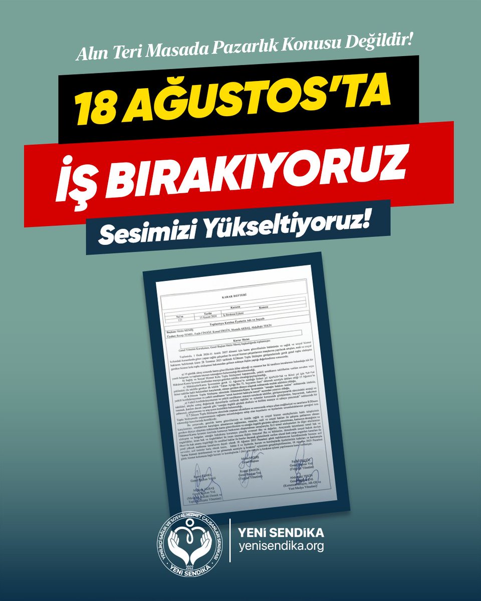 📢 EMEĞİN SESİ SAHADA!

Dönem Toplu Sözleşme süreci; adaletsiz teklifler, yetkililerin sessizliği ve emeğin yok sayılmasıyla devam ediyor.
Biz susmayacağız, geri adım atmayacağız!

📅 18 Ağustos 2025 Pazartesi
📍 Tüm il ve ilçelerde, kurumlarımızda
⛔ İŞ BIRAKIYORUZ!

Haklarımız