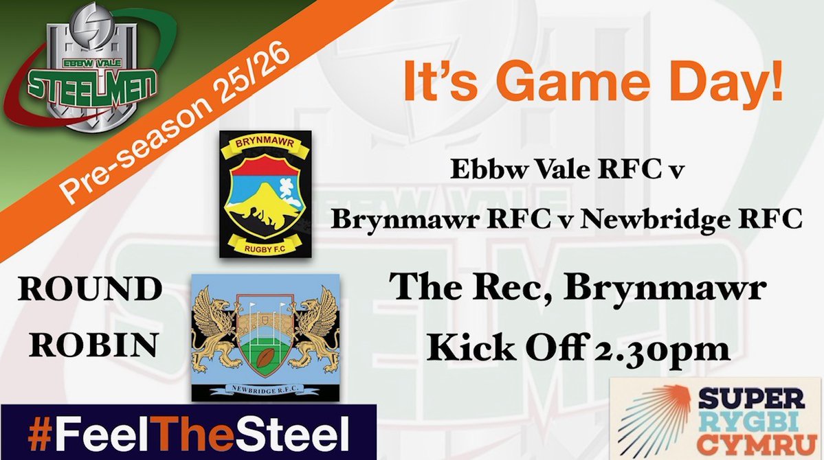 Ebbw Vale Rugby (@evrfc) on Twitter photo It's Game Day!
Our first preseason games against friends and neighbours <a href="/feelthemawr/">Brynmawr RFC</a> and <a href="/newbridgerfc/">Newbridge Rugby</a> at the REC, Brynmawr
See you there for an afternoon of entertaining rugby...
#FeelTheSteel
<a href="/AllWalesSport/">All Wales Sport</a> <a href="/SuperRygbiCymru/">Super Rygbi Cymru</a> <a href="/TheSRCPodcast/">The SRC Podcast</a> It's Game Day!
Our first preseason games against friends and neighbours <a href="/feelthemawr/">Brynmawr RFC</a> and <a href="/newbridgerfc/">Newbridge Rugby</a> at the REC, Brynmawr
See you there for an afternoon of entertaining rugby...
#FeelTheSteel
<a href="/AllWalesSport/">All Wales Sport</a> <a href="/SuperRygbiCymru/">Super Rygbi Cymru</a> <a href="/TheSRCPodcast/">The SRC Podcast</a>