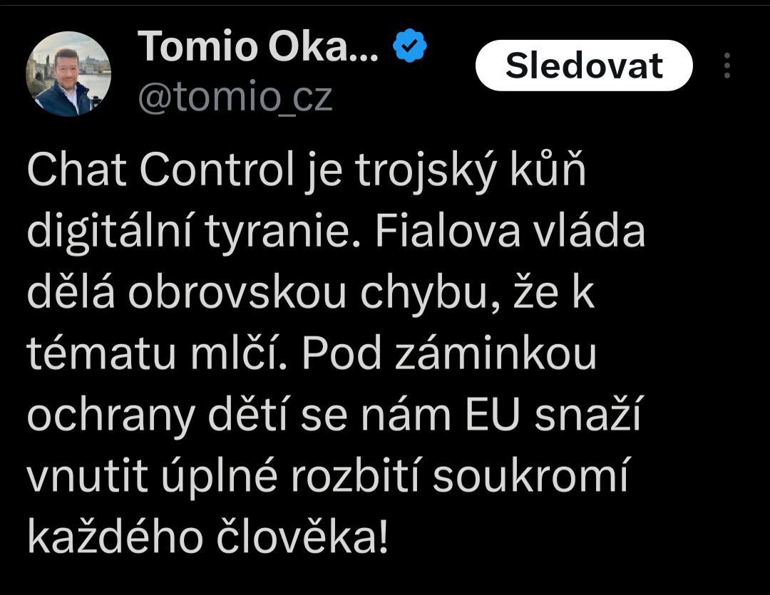 Může, prosím, toto téma zvednout i někdo další na naší politické scéně?

Nerad bych dopadl tak, že souhlasím jen s Okamurou...