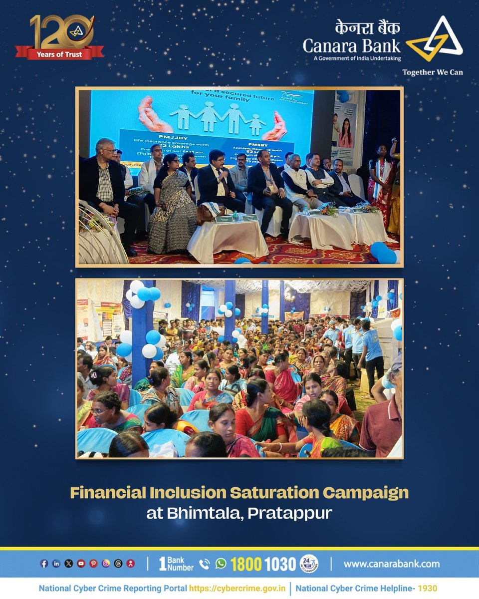 As part of the DFS-led 3-month Financial Inclusion Saturation Campaign, Canara Bank’s Bhimtala Pratappur Branch conducted an FI camp.

Shri Sudhanshu Prasad (RBI Regional Director, Kolkata), Shri Amrit Ghosh (DGM, CO Kolkata) and Shri Pardeep Kumar Dogra (AGM, CO Kolkata) led the