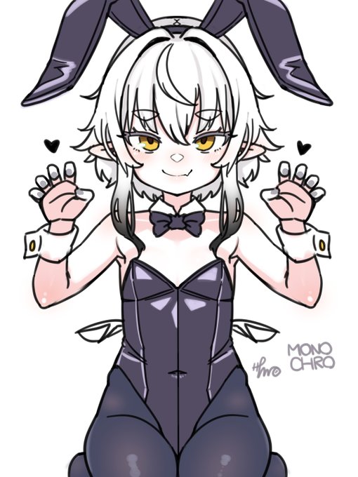 作業の息抜きに描いた、モノクロちゃんバニーのらくがき 