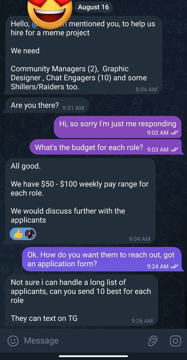 justprotocol's tweet image. URGENT HIRING 🚨
If $50-$100 weekly is a good deal for you.
I have a Dev looking to kick start a meme project and currently hiring
- Community Managers (2),
- Graphic Designer ,
- Chat Engagers (10)
- Shillers/Raiders too.
If interested, Reply below👇🏻 + Repost too.🚨
I…