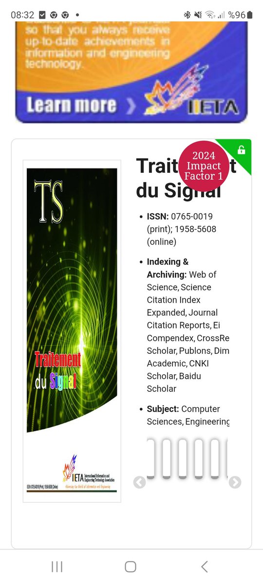 Son çalışmalarımızdan  biri daha 
Traitement du Signal de yayımlandı. 
Vol. 42, No. 4, August, 2025, pp. 2245-2252
iieta.org/download/file/…