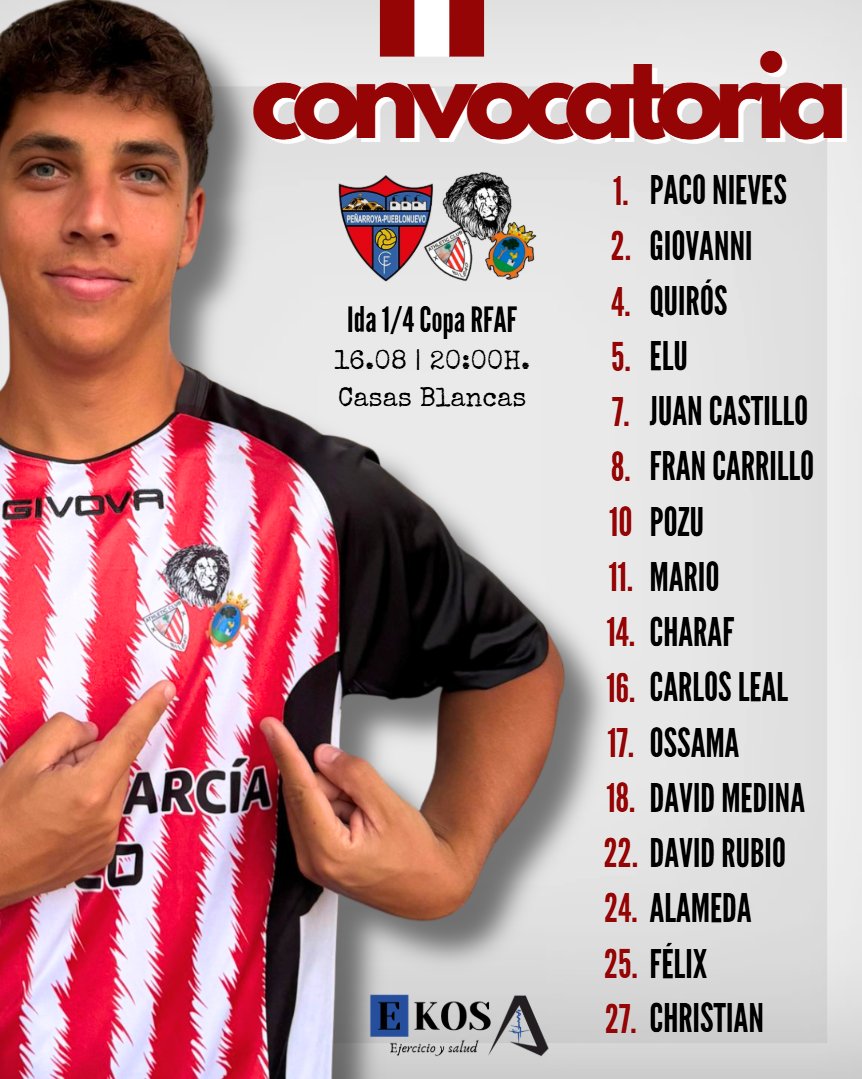 LosleonesPZB's tweet photo. 📋 𝑪𝑶𝑵𝑽𝑶𝑪𝑨𝑻𝑶𝑹𝑰𝑨

Estos son los elegidos para el partido de hoy, ida de Cuartos de final de la Copa RFAF.

💪 ¡A por todas, equipo!

𝘋𝘰𝘯𝘥𝘦 𝘳𝘶𝘨𝘦𝘯 𝘭𝘰𝘴 𝘴𝘶𝘦𝘯̃𝘰𝘴, 𝘦𝘮𝘱𝘪𝘦𝘻𝘢 𝘯𝘶𝘦𝘴𝘵𝘳𝘢 𝘩𝘪𝘴𝘵𝘰𝘳𝘪𝘢.

🦁🔛 https://t.co/e3oxWroX8Z