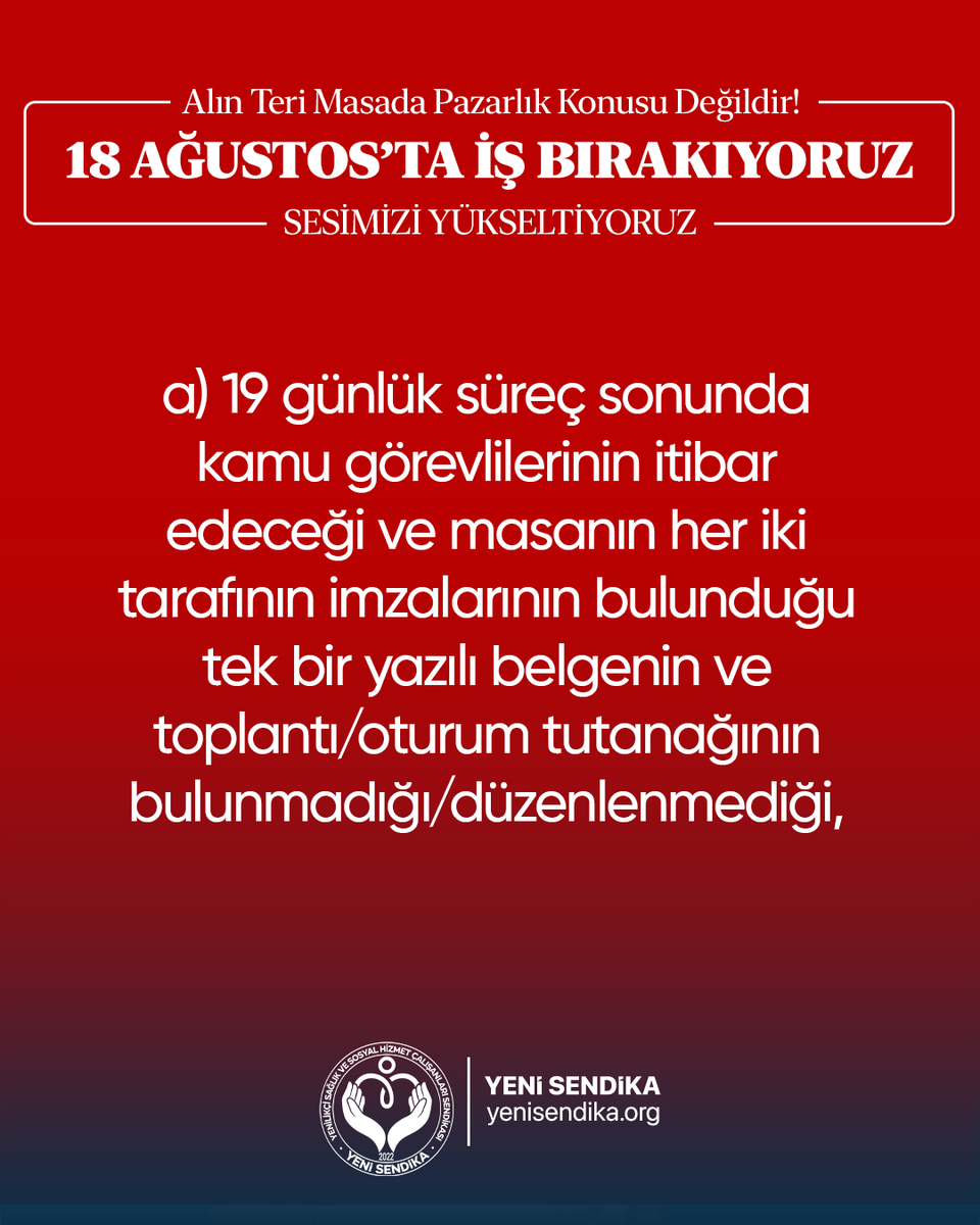 YenisendikaORG's tweet image. 1 Ocak 2026-31 Aralık 2027 dönemi için kamu görevlilerinin bütününün ve sağlık ve sosyal hizmet kolundaki kurumlarda görev yapan sağlık çalışanları ile sosyal hizmet çalışanlarının maaşlarına yapılacak artışları, mali ve sosyal haklarını belirlemek üzere 28 Temmuz 2025 tarihinde…
