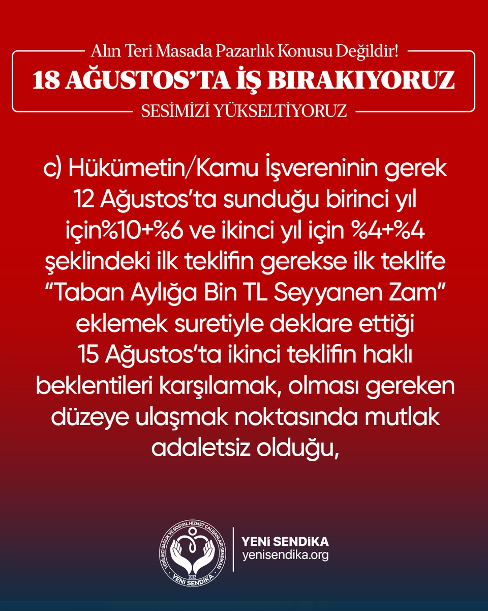 YenisendikaORG's tweet image. 1 Ocak 2026-31 Aralık 2027 dönemi için kamu görevlilerinin bütününün ve sağlık ve sosyal hizmet kolundaki kurumlarda görev yapan sağlık çalışanları ile sosyal hizmet çalışanlarının maaşlarına yapılacak artışları, mali ve sosyal haklarını belirlemek üzere 28 Temmuz 2025 tarihinde…