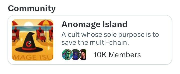 Web3 Dropper (Ø,G) (@web3dropper) on Twitter photo Happy to see Anomage Island community reach 10K members on X 🎉
Huge respect to the team and everyone in the community who made this possible 🙌
Proud to be a part of it 🚀
<a href="/Sand32121/">karthik232</a> <a href="/TomCryptoCat/">Tom Crypto</a> <a href="/prateekhh/">Prateek Tripathi</a> <a href="/anoma/">Anoma</a> <a href="/thekerukeion/">ASJ | Heliax</a> Happy to see Anomage Island community reach 10K members on X 🎉
Huge respect to the team and everyone in the community who made this possible 🙌
Proud to be a part of it 🚀
<a href="/Sand32121/">karthik232</a> <a href="/TomCryptoCat/">Tom Crypto</a> <a href="/prateekhh/">Prateek Tripathi</a> <a href="/anoma/">Anoma</a> <a href="/thekerukeion/">ASJ | Heliax</a>
