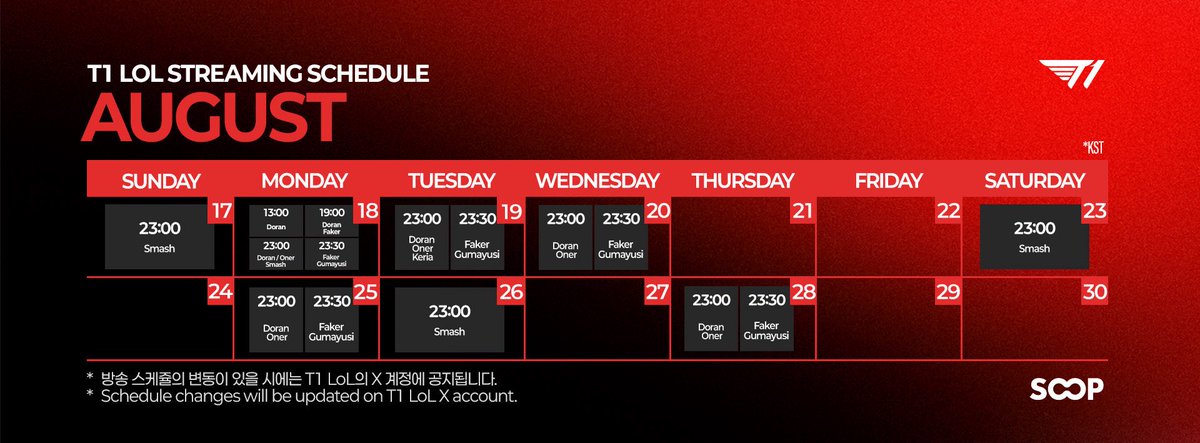 📣 Updated Streaming Schedule for August

#TogetherAs1
