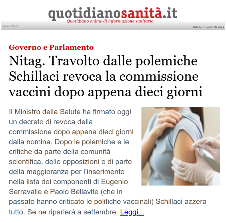 Cartabellotta's tweet image. Il #NITAG "diluito" è durato quanto un gatto in tangenziale
Grazie al Ministro #Schillaci per aver ribadito il valore della #scienza e della #sanità pubblica e anteposto la tutela della #salute ai compromessi politici

#SalviamoSSN 
#16agosto 

quotidianosanita.it/governo-e-parl…