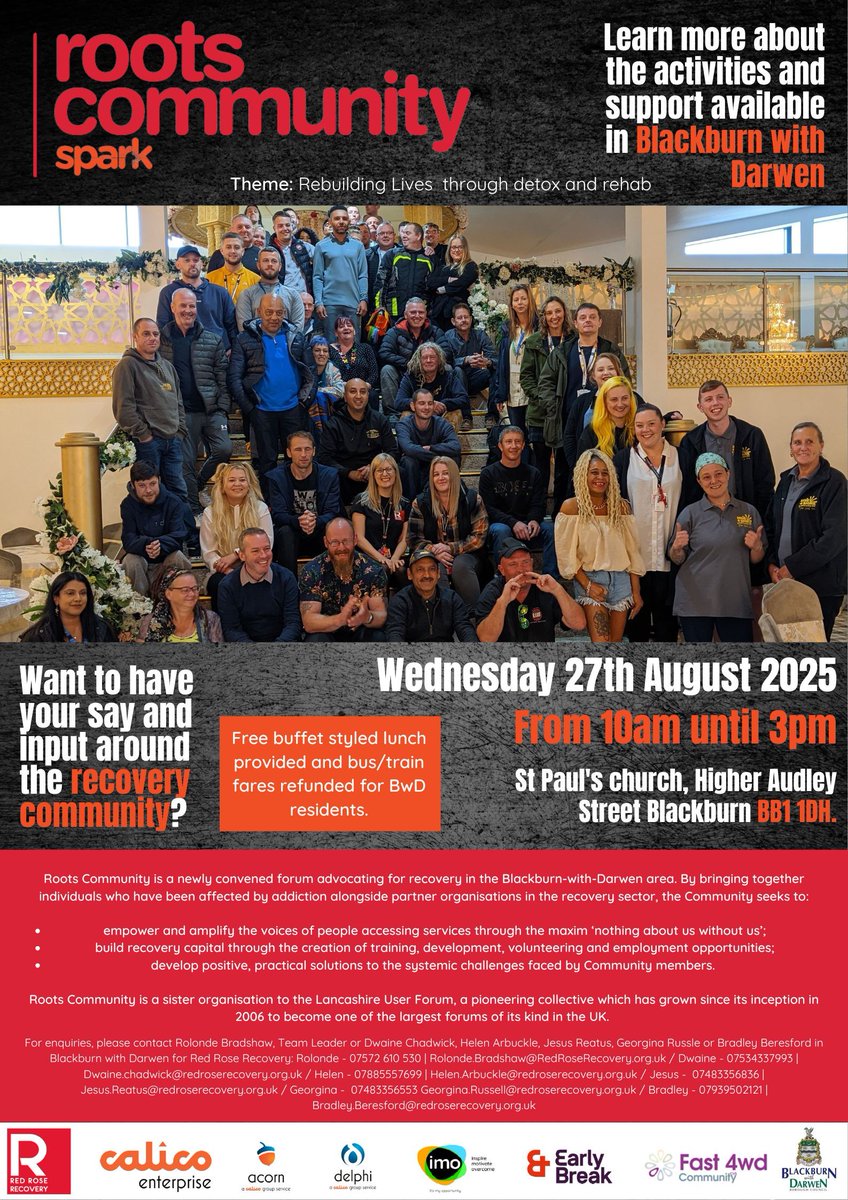Roots Community Forum! 📅🤝

This month’s forum will be held on Wednesday, 28th August at St Paul’s Church, Higher Audley Street, Blackburn BB1 1DH.

Come along to connect with your community and enjoy a free lunch while you attend.

We look forward to seeing you there!