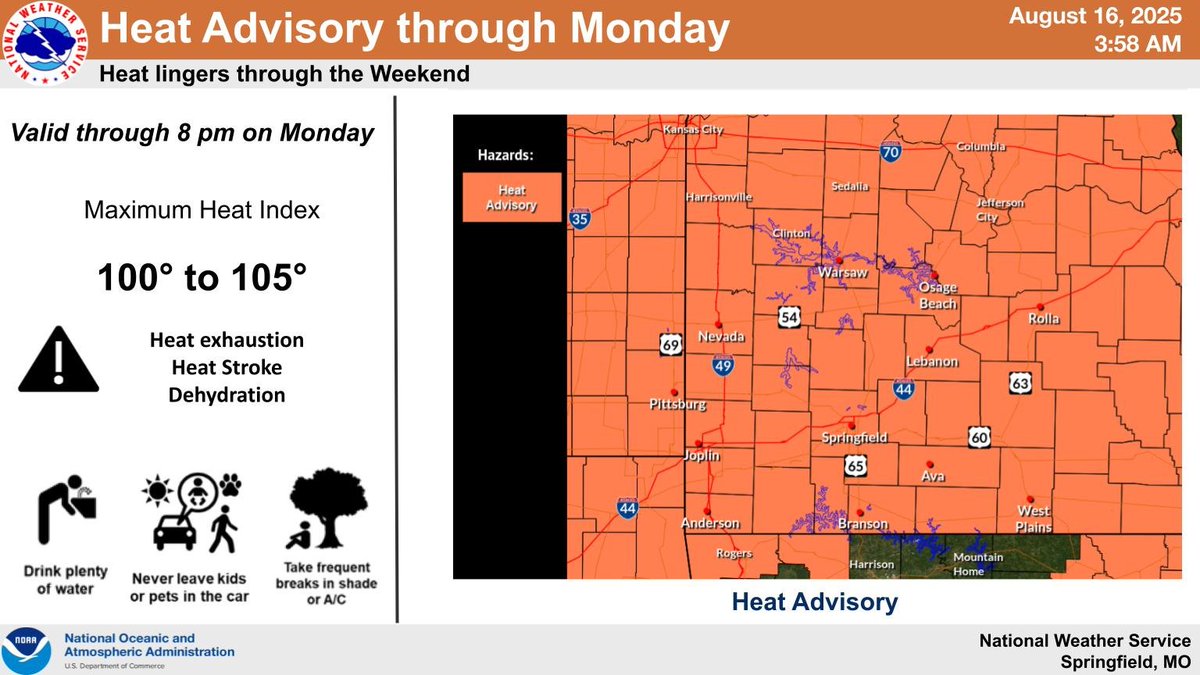 A Heat Advisory is in effect through 8 PM Monday for Heat Index values reaching 95-105 for multiple days, along with nighttime temperatures in the 68-76 degree range. Make sure to drink plenty of water and take frequent breaks if outside for extended periods of time this weekend!