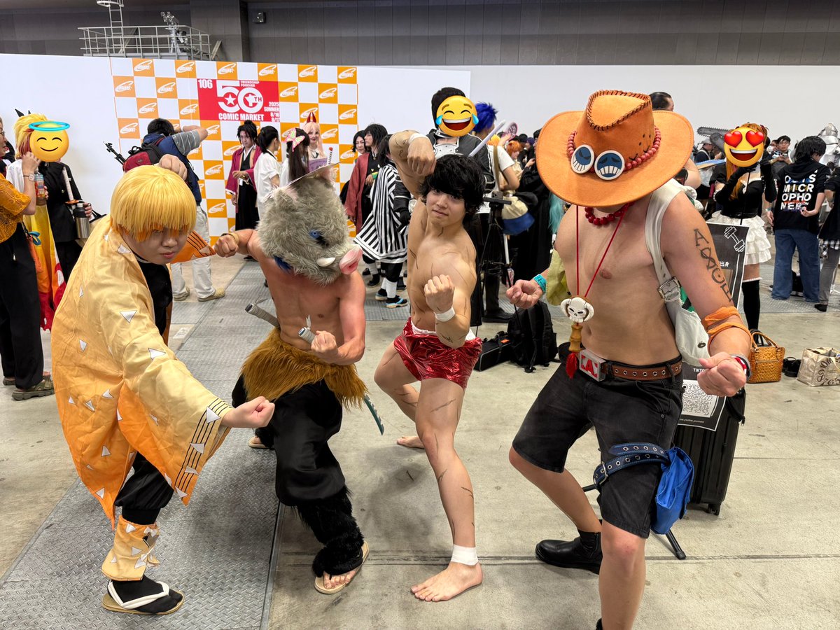 エース 刃牙 善逸とトリケラトプス拳‼︎👊
ラストは鬼滅総力戦の撮影が出来たり
盛り上がりまくりでメチャクチャ楽しかったです。
挨拶に来て頂いた方々ありがとうございました🙇‍♂️
明日はリゼロのガーフでいると思うので、楽しみましょう！楽しみます！

#C106_cos #C106コスプレ