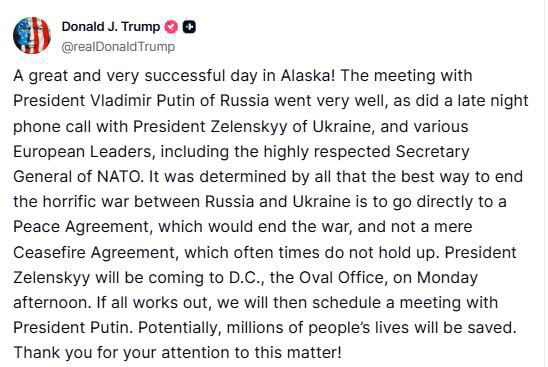 Thus, it appears Trump has dropped his earlier demand for an immediate ceasefire before peace talks—a position Ukraine had previously accepted—and now supports negotiations on a lasting peace while fighting continues, a stance the Kremlin has consistently pushed since the last