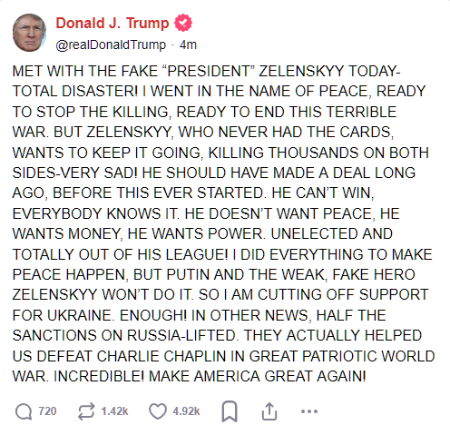 <a href="/maria_drutska/">Maria Drutska 🇺🇦</a> I got hold of Trump's Monday night Truth Social post in advance.