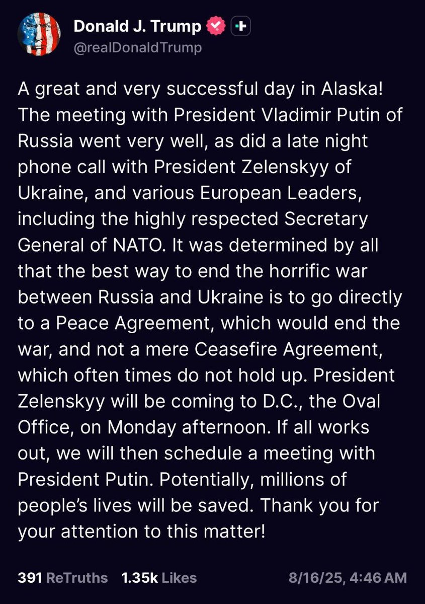 🇺🇸 PRESIDENT TRUMP JUST POSTED THIS!

RUSSIA-UKRAINE PEACE AGREEMENT IS COMING.

THIS IS GIGA BULLISH FOR MARKETS 🚀