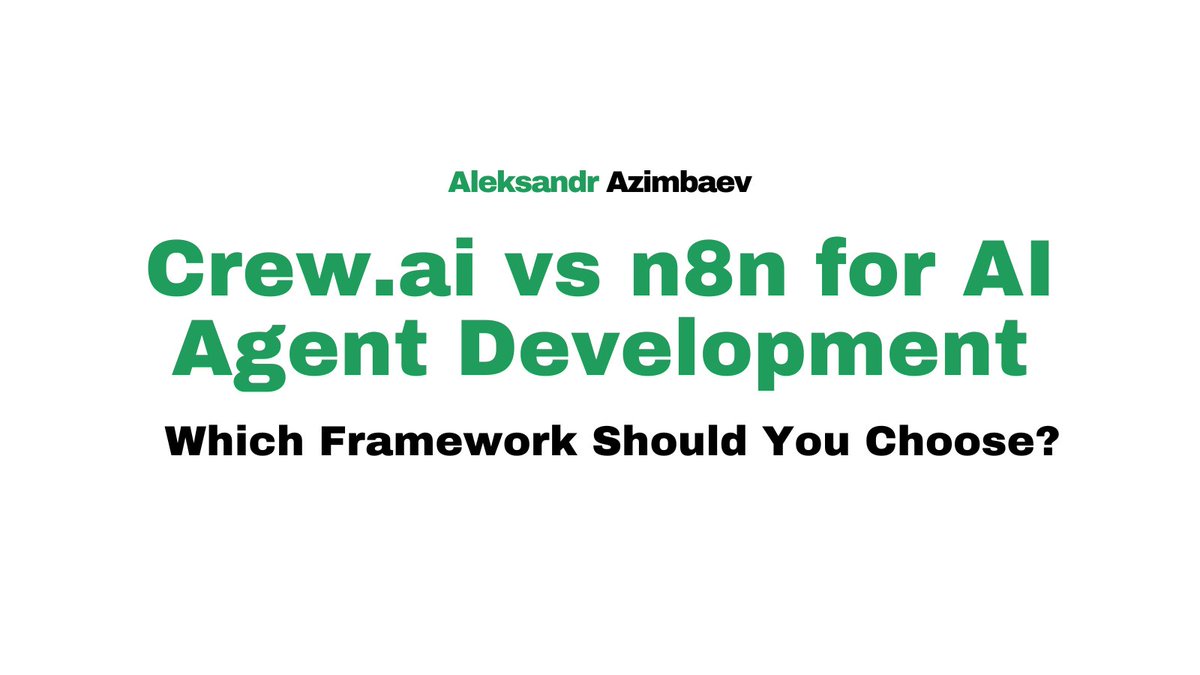 alex_azimbaev's tweet image. Crew.ai vs n8n comparison for AI agent development. Learn when to use multi-agent frameworks or workflow automation for your projects.

medium.com/p/crew-ai-vs-n…