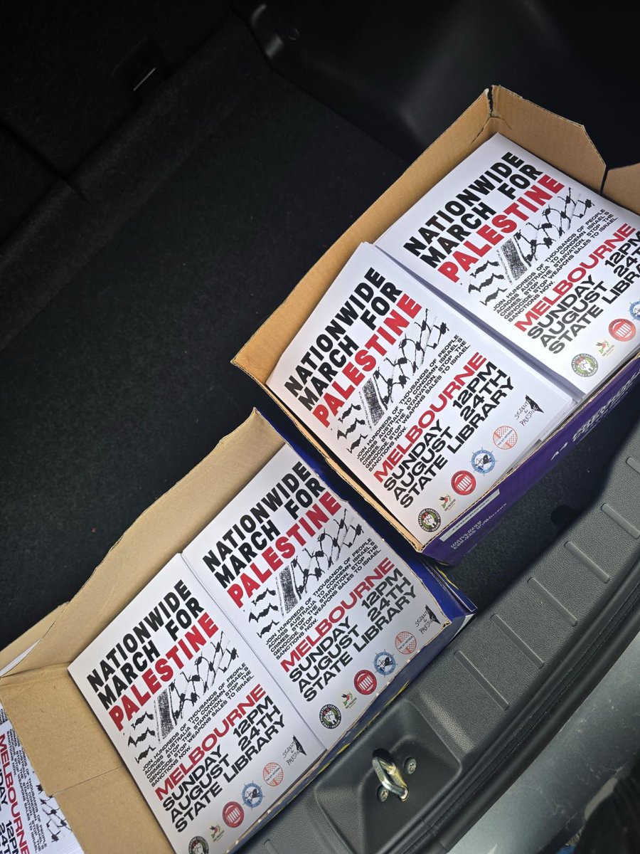 Sanction Israel! All out for the nationwide march for Palestine on 24 August.

Head to the Free Palestine Melbourne marquee at the rally at the State Library, tomorrow, 17 August, at 12pm, to pick up flyers and posters.