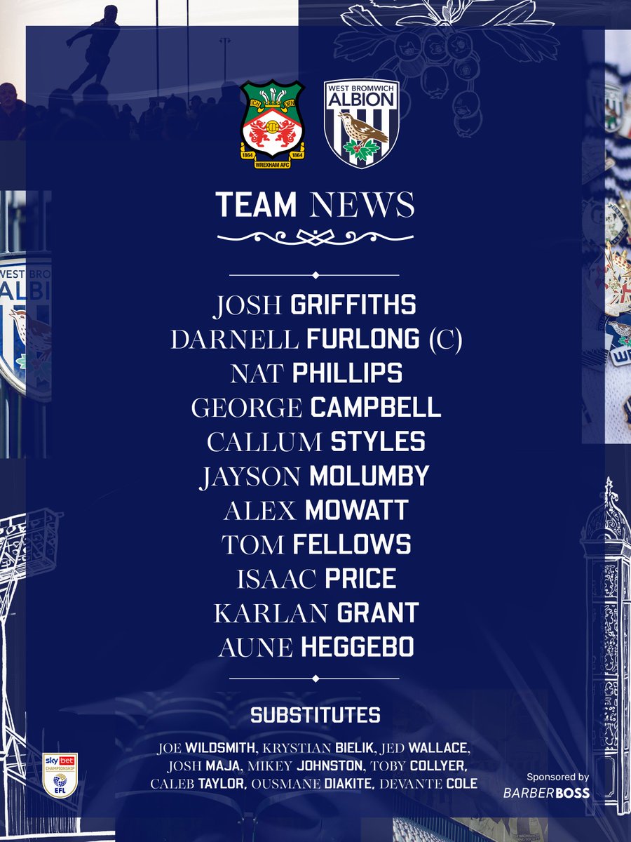 West Bromwich Albion (@wba) on Twitter photo Your Albion XI to face <a href="/Wrexham_AFC/">Wrexham AFC</a>. 🫡
𝗨𝗧𝗔! 💪
<a href="/BarberbossUK/">BarberBoss - Look Your Best, Everyday</a> | #WBA Your Albion XI to face <a href="/Wrexham_AFC/">Wrexham AFC</a>. 🫡
𝗨𝗧𝗔! 💪
<a href="/BarberbossUK/">BarberBoss - Look Your Best, Everyday</a> | #WBA