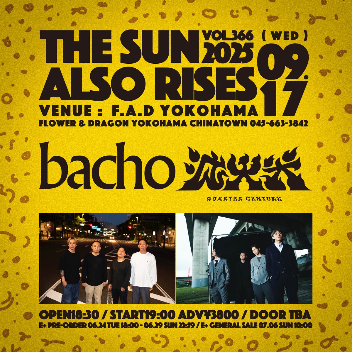 F.A.D YOKOHAMA (@fad_yokohama) on Twitter photo 【チケット販売中!】
9月17日(水)
THE SUN ALSO RISES vol.366
bacho
<a href="/bacho_jp/">bacho</a>
Fire EX.(滅火器)
<a href="/fireextaiwan/">滅火器 Fire EX.</a>
<a href="/fireexjapan/">Fire EX. 滅火器 Japan</a>
OPEN18:30 / START19:00 ADV¥3800
e+
eplus.jp/sf/detail/4346…
fad-music.com/fad/?p=60572
#bacho
#FireEX (#滅火器) 【チケット販売中!】
9月17日(水)
THE SUN ALSO RISES vol.366
bacho
<a href="/bacho_jp/">bacho</a>
Fire EX.(滅火器)
<a href="/fireextaiwan/">滅火器 Fire EX.</a>
<a href="/fireexjapan/">Fire EX. 滅火器 Japan</a>
OPEN18:30 / START19:00 ADV¥3800
e+
eplus.jp/sf/detail/4346…
fad-music.com/fad/?p=60572
#bacho
#FireEX (#滅火器)