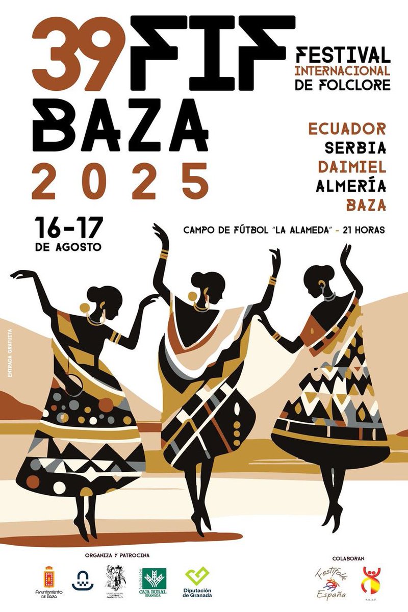 Hoy, sábado 16 de agosto, comienza el Festival Internacional de Folklore de Baza. A las 21:00 horas se inicia la primera de las dos galas que lo componen; la segunda será mañana, domingo 17 de agosto, a la misma hora. ayuntamientodebaza.es/2025/07/29/250…