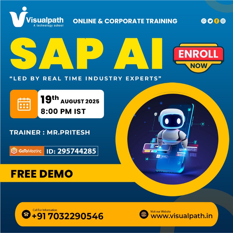 VisualpathPro's tweet image. 🚀  Free Demo -  SAP AI Online Training!
📅 Date &amp;amp; Time: 19/08/2025 ⏰ 8 PM IST
🔗 Demo Link: 👉 meet.goto.com/295744285
📞 Call/WhatsApp: wa.me/c/917032290546 
🌐 Visit: visualpath.in/sap-artificial…
👉 Visit Our Blog 🔗visualpathblogs.com  
#SAPAI #SAPTraining #AI