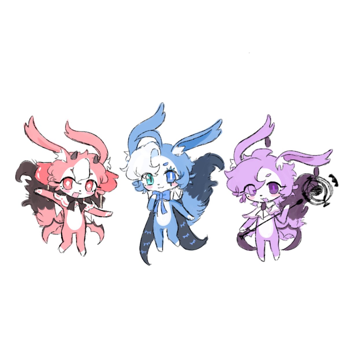 Three goblins of different colors
#blacksapphirecookie
#shadowmilkcookie
#candyapplecookie